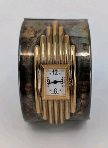 VTG ALFRED DURANTE Franklin Mint Gold/Silver Plated Cuff Watch ART DECO - Bild 1 von 17