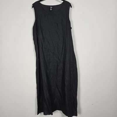Vestido sin mangas midi de lino irlandés Eileen Fisher para mujer 1X negro Lagenlook minimalista Foto 1 de 4