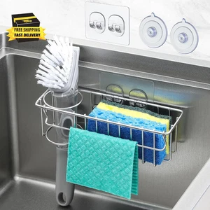 3-In-1 Sponge Holder for Kitchen Sink with Suction Cups & Adhesive Hook, In-Sink - Picture 1 of 9