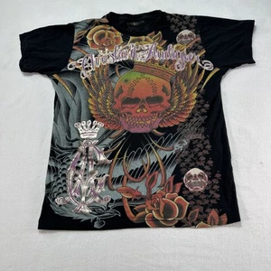 Christian Audigier Shirt Herren Large schwarz Tattoo Totenkopf Rosen Grafik Tee LA - Bild 1 von 9
