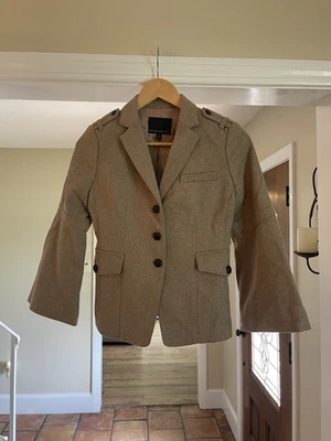 Женский размер 0 Banana Republic желтовато-коричневый золотой блестящий люрекс военный блейзер костюм куртка - Изображение 1 из 4