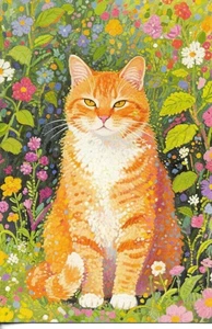 "Pink cat. Flowers" " Beautiful modern postcard 10 x 15 cms, made in China - Foto 1 di 2