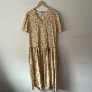 Vintage Laura Ashley gelb & grün Blumen Oversize 80er Kleid passt 18 20 - Bild 1 von 9