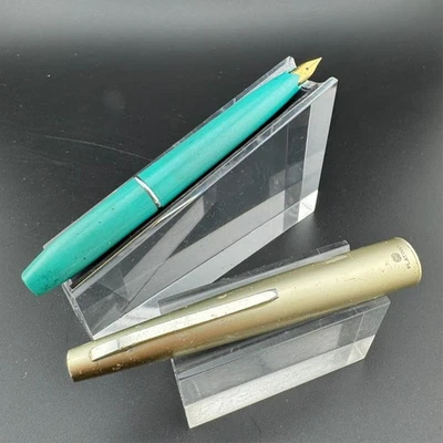 Pluma Estilográfica de Bolsillo Platino Verde azulado y Plata Oro 14K Plumín Extrafino Foto 1 de 4