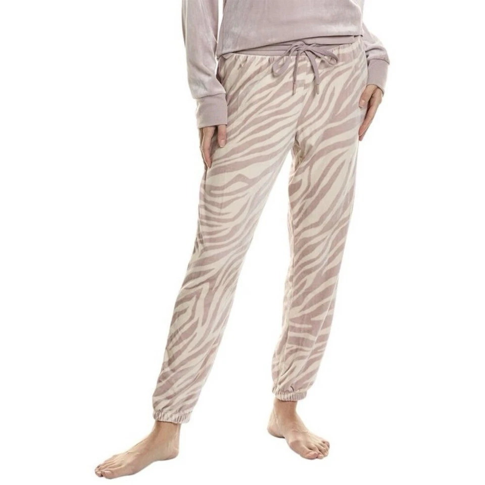 Donna Karan Sleepwear Women’s Sz L Sleep Jogger Velour Pants Purple Tiger Stripe - Image 1 of 4