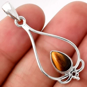 Natural Tiger Eye - Africa 925 Sterling Silver Pendant Jewelry P-1633 - Picture 1 of 5