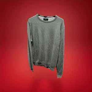 Nordstrom 100% Cashmere Sweater Mens Large Green/Gray Crewneck Pullover - Picture 1 of 11