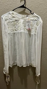 Free People Blusa avorio trasparente manica lunga con cravatta dietro nuova taglia M - Foto 1 di 3