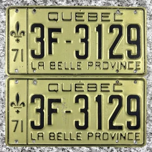 Par de matrículas 1971 Quebec 71 Canadá 3F-3129 par a juego decoración de garaje - Imagen 1 de 2