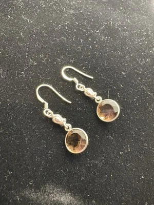 Smokey Quartz Round Bezel And Sterling Silver Earrings Women’s - Image 1 of 4
