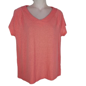 Talbots Petite Tee Womens MP Ragland V Neck Casual Linen Blend Pullover Coral - Picture 1 of 8