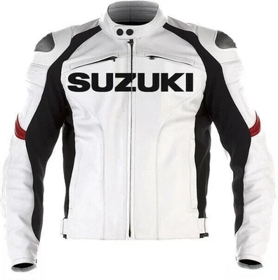 Suzuki GSXR Motorbike Motorcycle Racing Leather Jacket CE Protected Armor - Image 1 of 3