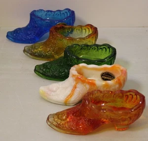 Lot of 5 different Vintage Kanawha Glass Cabbage Rose Shoes Slag Glass slipper - Picture 1 of 6