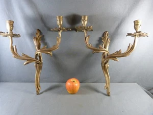 Pair of Rococo Style Gilt Bronze Wall Sconces with Candlesticks - Picture 1 of 10