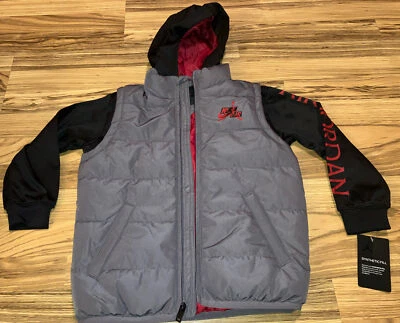 Nike Air Jordan NEW Kids Puffer Hooded Coat Jacket Size 6 5 6 5/6 Black - Image 1 of 4