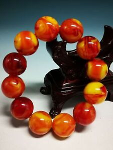 22mm Beads Natural Big Red/Yellow Beeswax Bead Hand Polished Prayer Bracelet D10