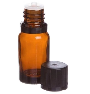 Botella de aceite esencial de vidrio ámbar frasco de 15 mil negra tapa reductora de orificio euro paquete de 5 - Imagen 1 de 1