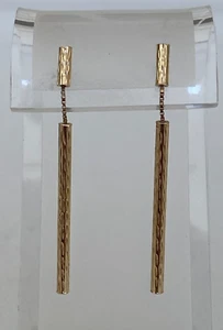 14K Yellow Gold Diamond Cut Cylinder Rod / Chain Drop Dangle Earrings - Picture 1 of 13