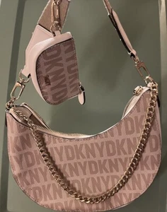 NW/OT~DKNY “JESSIE CRESCENT”SHOULDER BAG LOGO W/ GOLD CHAIN -& COIN BAG - Picture 1 of 3
