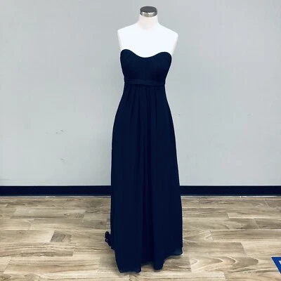 Vestido de Noche Bill Levkoff Formal VESTIDO Talla 8 Sin Tirantes Cintura Imperio Azul Marino MUESTRA Foto 1 de 4