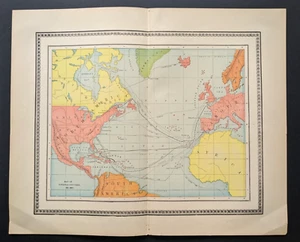 Antique Original 1890 VOYAGE & DISCOVERY World Map Hunt & Eaton Colored 13x11 - Picture 1 of 5