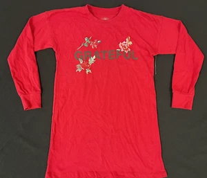 Spiritual Gangster Girls Tee Dress “Grateful” Red Embroidered Rose Size 10 - Picture 1 of 6