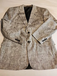Men's 42R Savile Row Black Gray 100% Silk Tweed Suit Jacket Blazer Sport Coat - Picture 1 of 11