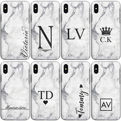 PERSONALISED INITIALS PHONE CASE MARBLE HARD COVER FOR NOKIA ONEPLUS OPPO PHONE - Image 1 of 4