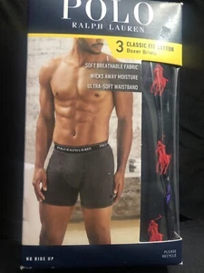 Paquete de 3 calzoncillos boxer de algodón negros que absorben la humedad Polo Ralph Lauren para hombre talla M - Imagen 1 de 3