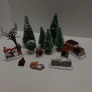 Christmas Village Accessories Truck People Trees 14pcs  - Picture 1 of 5
