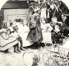 VICTORIAN CHRISTMAS CHILDREN TREE DRUM WAGON PLAYING GAMES STEREOVIEW 40-76