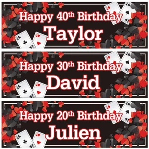 2 personalised birthday banner playing card adults casino poker party decoration - Picture 1 of 2