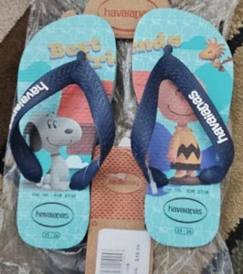 HAVAIANAS PEANUTS SNOOPY CHARLIE BROWN Flip Flops Sandals KIDS Size 10 - Picture 1 of 2