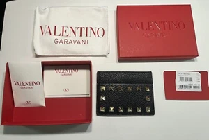 Valentino Garavani Rockstud Card Holder Case Black Leather New With Tags - Picture 1 of 8