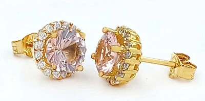 GENUINE 6.38 Cts MORGANITE & WHITE SAPPHIRE STUD EARRINGS .925 SILVER -  NWT - Image 1 of 4