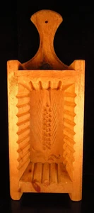 Rustic Carved Wooden Floral Butter Mold Wall Hanging With Handle Folk Art - Picture 1 of 8