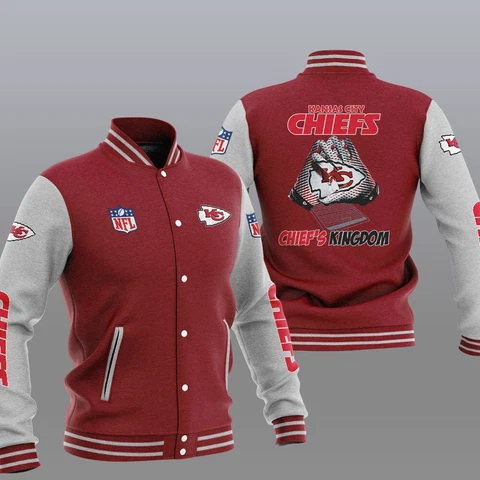 Kansas City Chiefs Men Varsity Jacket Workout Coat Casual Snap Button Sweatshirt Cover