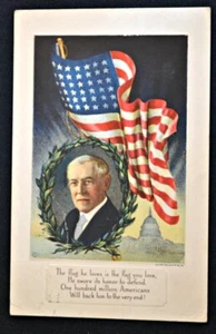 Postal Woodrow Wilson Patriótica Vintage PC 1919 Serie Bandera Americana - Imagen 1 de 1