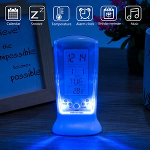Digital Clock Mirror Blue LED Alarm Clock Night Light Thermometer USB Charging - Picture 1 of 8