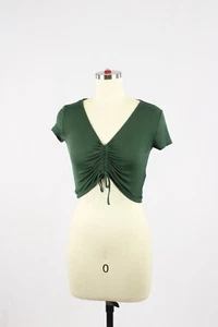 Aritzia SUNDAY BEST Vida Kombu Green Modal Ribbed Jersey Ruched T-Shirt, Size XS - Picture 1 of 9