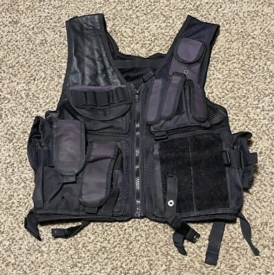 Tatical Vest Black Adjustable Back Good Used  - Image 1 of 4