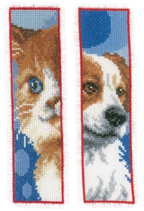Vervaco Cross Stitch Bookmark Kit (Set of 2) Cat and Dog II 2.4" x 8" - Picture 1 of 5