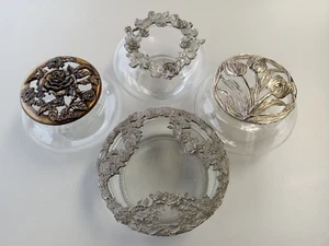 Roses Potpourri Glass Bowl some Rawcliffe Pewter Top Lid Lot of 4 - Picture 1 of 7