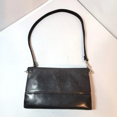 Hobo International Black Leather Satchel Purse Clutch Bag Detachable Coin Purse - Image 1 of 4