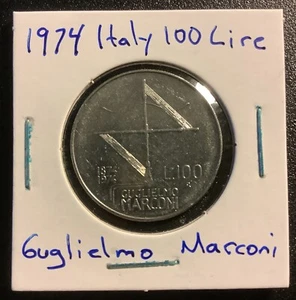 1974 Italian 100 Lire Guglielmo Marconi Commemorative Coin - Rome Mint (R) - Picture 1 of 2