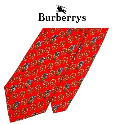 Burberrys  Red Tie - Brown Bridle Belts Stirrups Floral 100% Silk French Necktie - Image 1 of 4