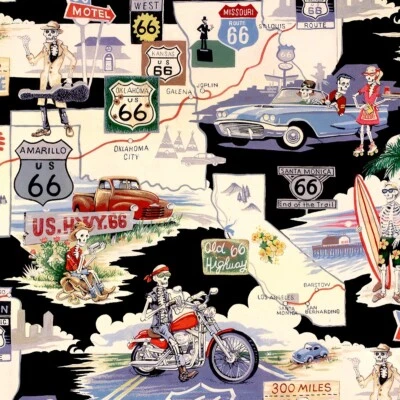 Alexander Henry - Nicoles 印花 - 66 号公路上的回忆 - 黑色,织物 BTY — 第 1/2 张图片