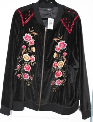 Torrid Women's Plus Size 4X Velour Floral Embroidered Bomber Jacket Full Zip - Image 1 of 4