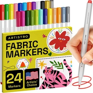 24 Fabric Markers - Fine Tip Permanent Decorating Kit for Clothes - No Bleed ... - Picture 1 of 8