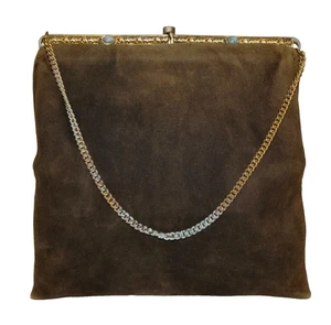 1940's Vintage Brown-Taupe Suede Slim Clutch Handbag *PATINA & WEAR / ITALY - Picture 1 of 17